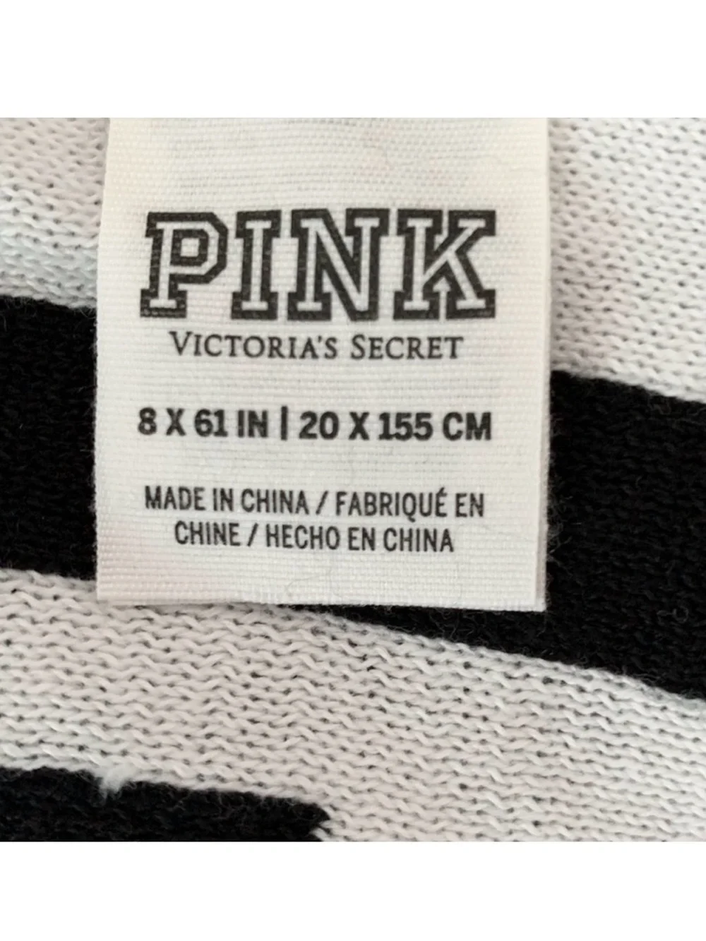 Victoria’s Secret PINK Reversible Knit Scarf Black White Logo 8x61